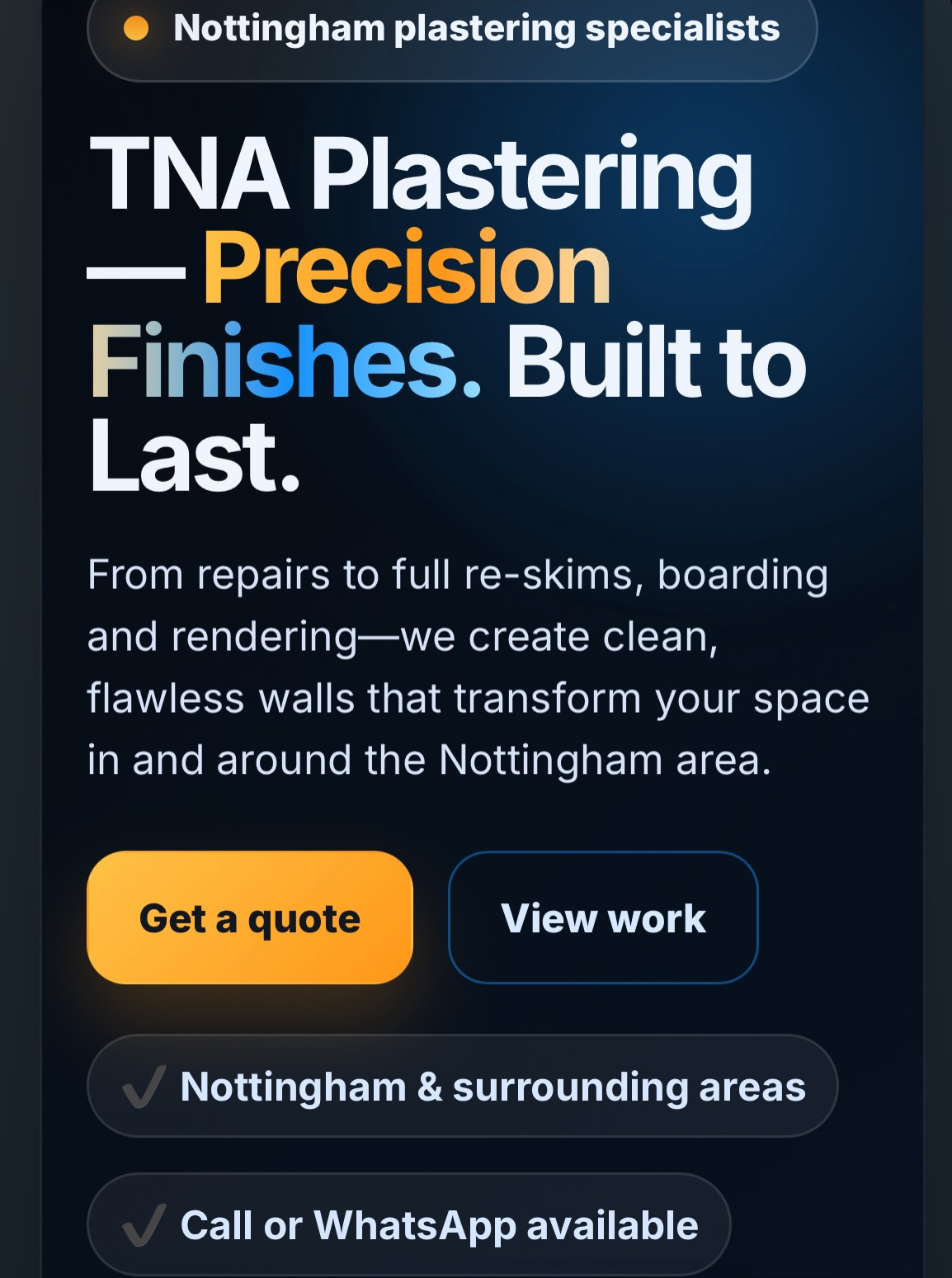 TNA Plastering premium website design example