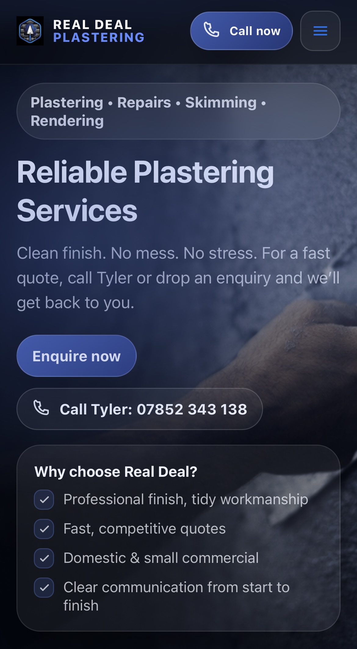 Real Deal Plastering website layout example