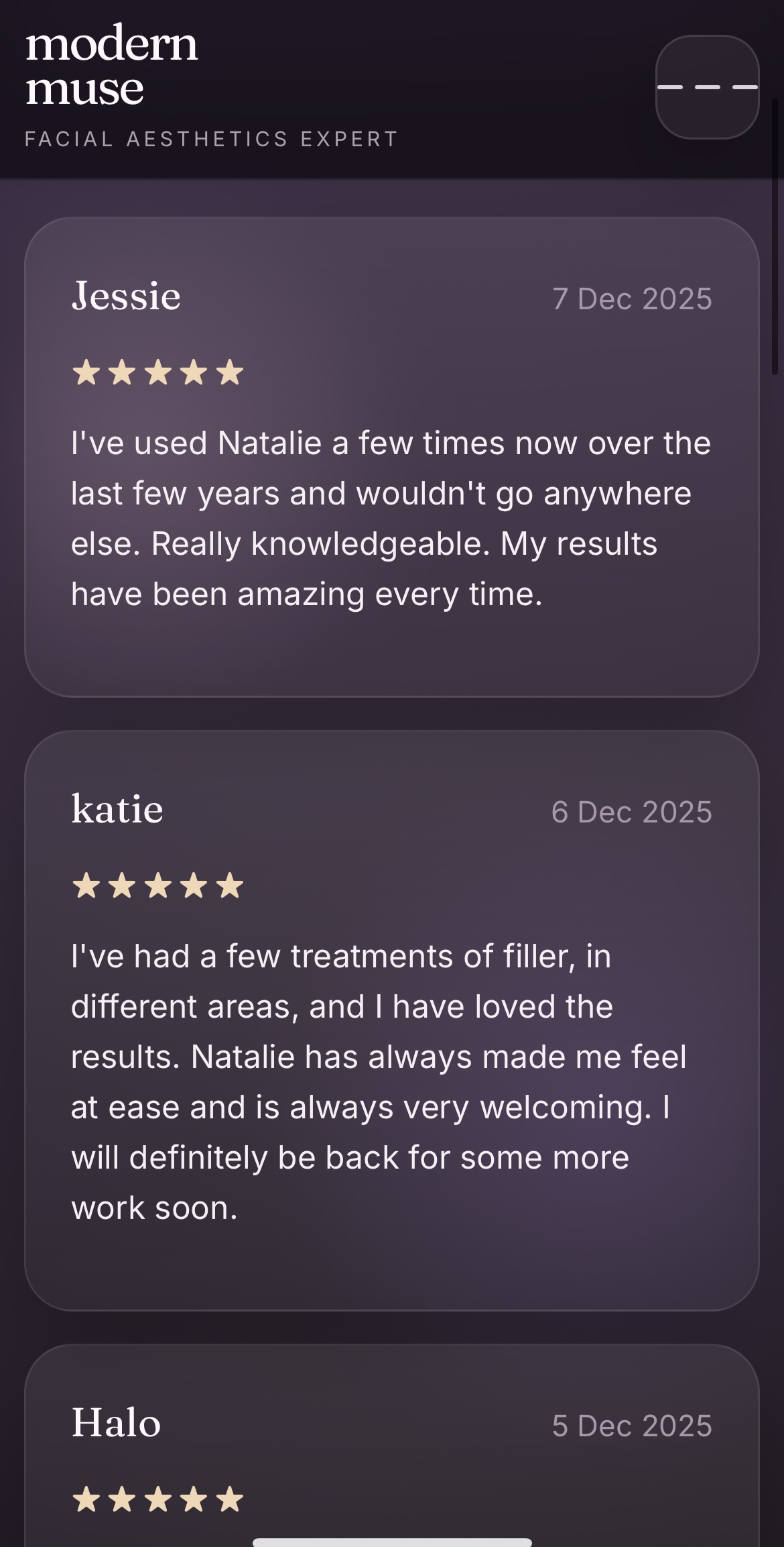 Modern Muse reviews page example