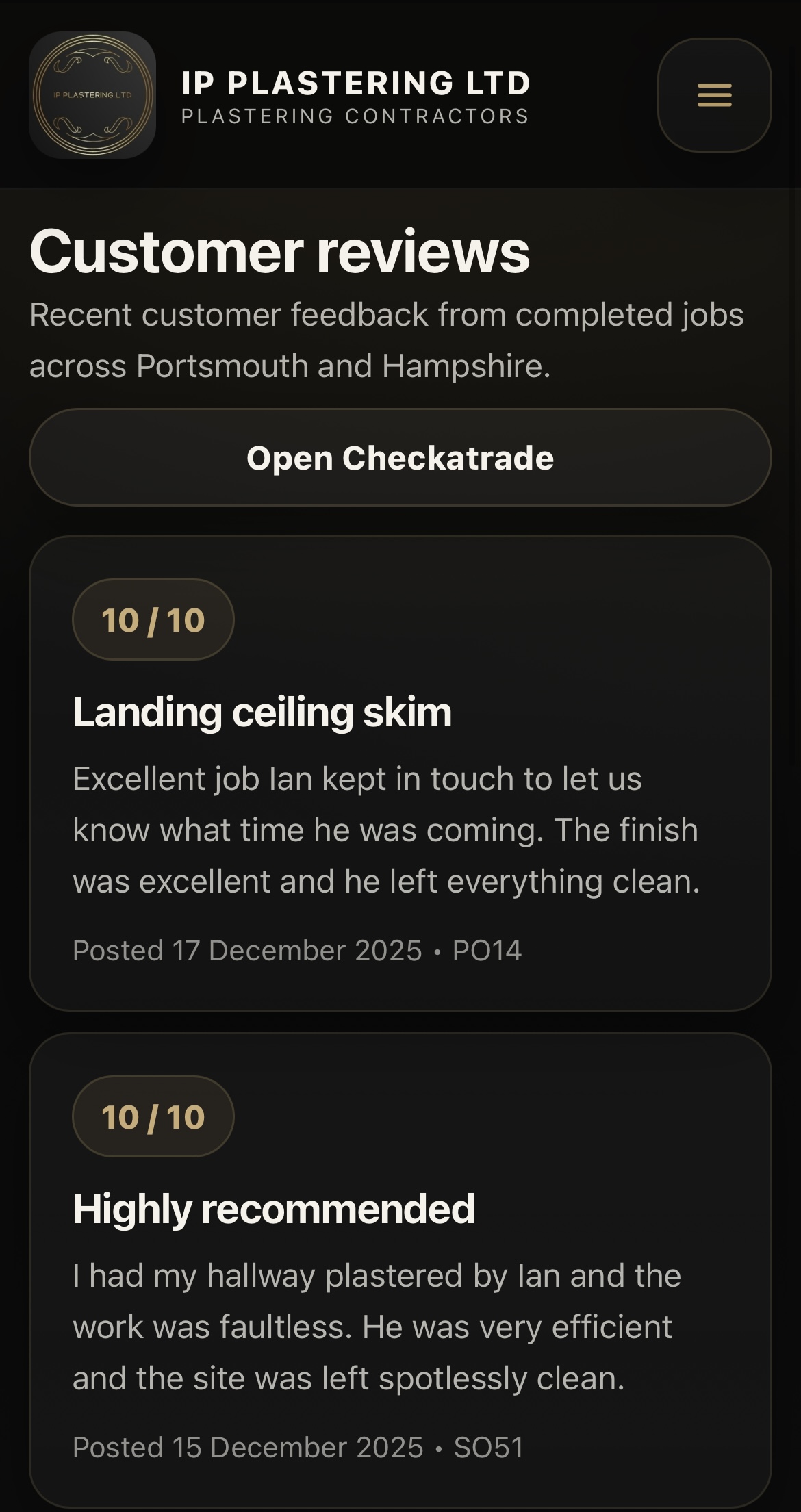 IP Plastering reviews page example